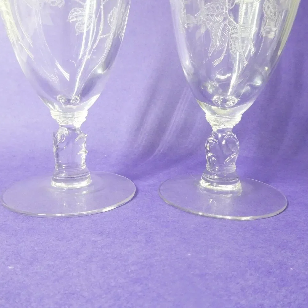 2 Heisey Rose Iced Tea Glasses Set 6 3/4